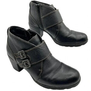 BOC Born Concept Womens10 Brown Pebbled Leather Double Buckle Heeled Zip Bootie